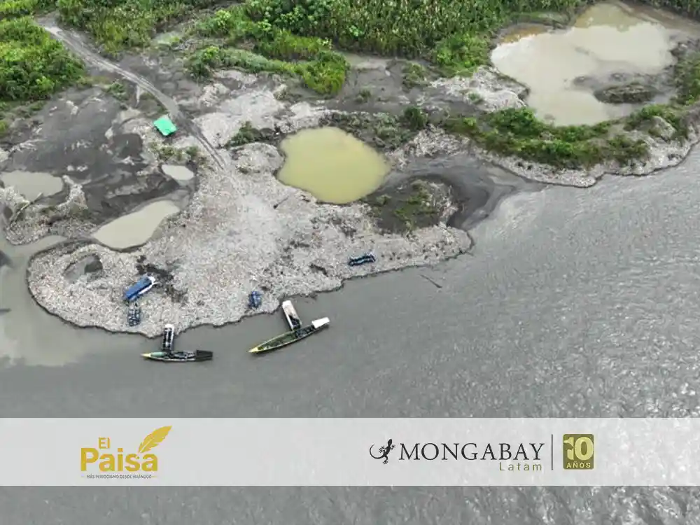Minería en el río Inambari, en los alrededores del Parque Nacional Bahuaja Sonene, Perú. Foto: obtenida por Mongabay Latam